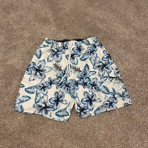 Croft & Barrow Floral Hawaiian Swim Trunks Blue White Medium